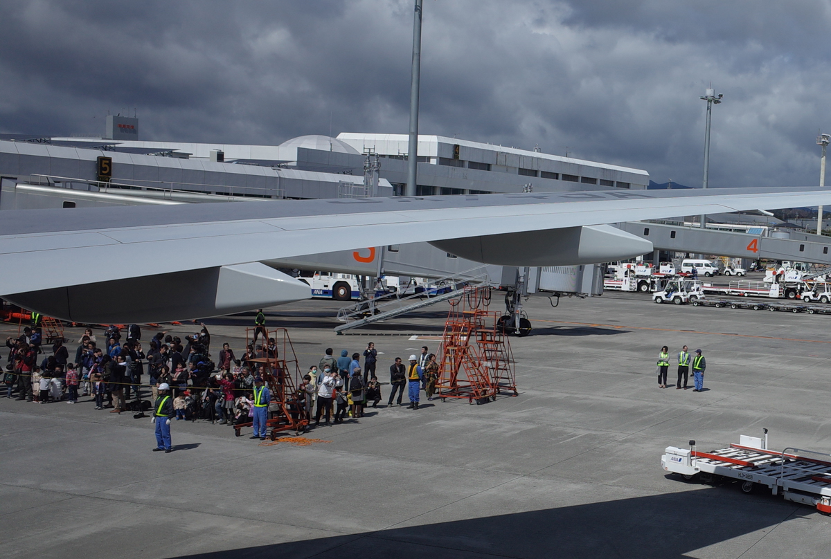 鹿児島空港でC-3PO ANA JETを迎えた人々